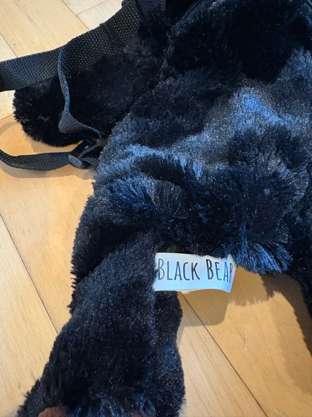 Backpack Black Bear Adjustable Straps Zipper Pocket Soft Furry Teddy Bear Unisex - Picture 6 of 7